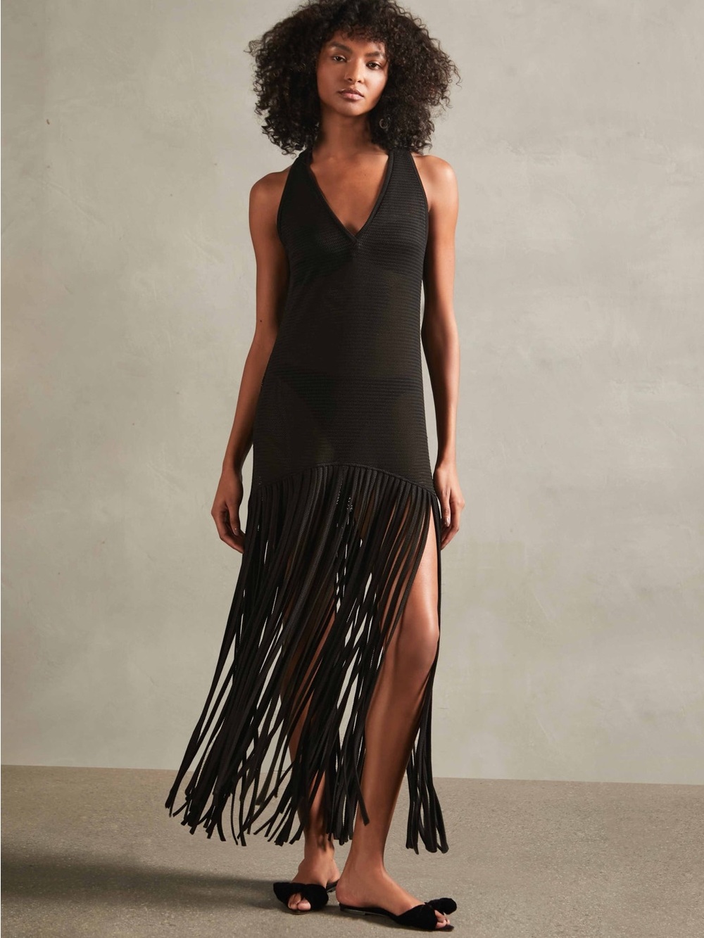 Adriana Degreas Tricot Knit Dress With Fringe